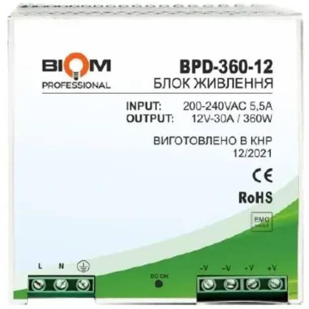 Блок питания на DIN-рейку BPD-360Вт Biom Professional 12v 30A - 113461