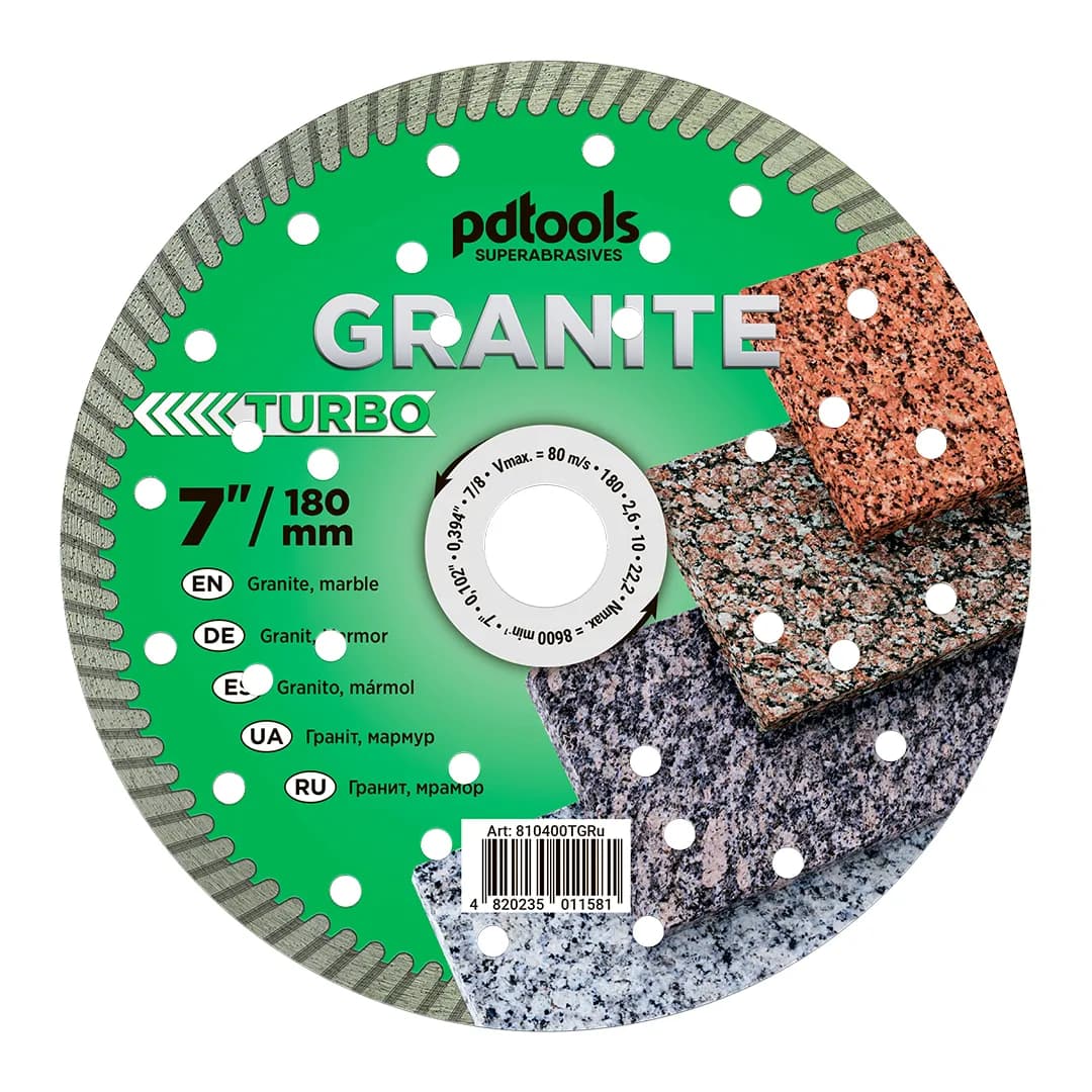 Круг алмазний PDTools 180 2,6 10 22,2 TURBO GRANITE - 789892622