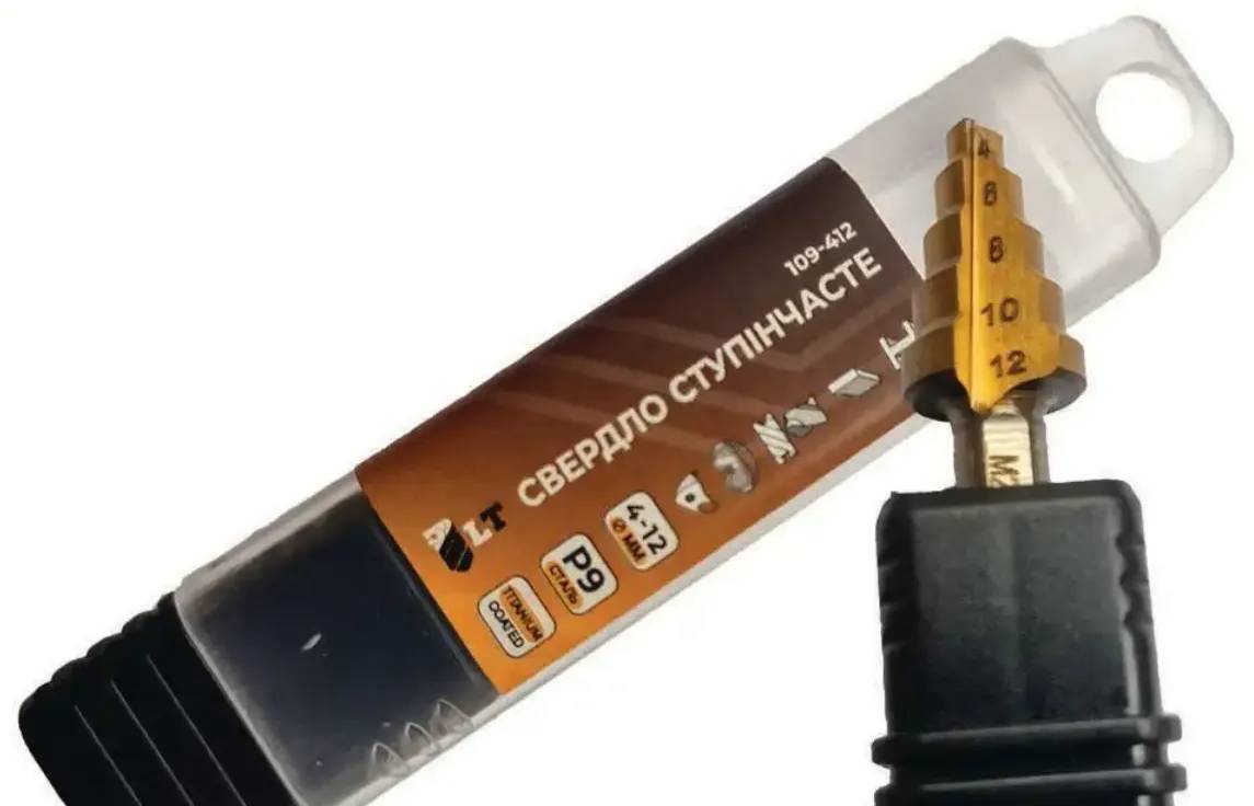 Свердло ступінчасте LT з круглим хвостовиком зі сталі Р9 4-12 мм сходинка 4 мм (109-412) - 124770