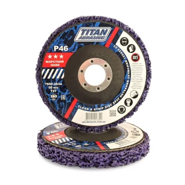 Круг нетканый зачистной коралл TITAN ABRASIVE 125*22.23 (P46) T27 *** жорсткий/ фиолет/hard - 129139