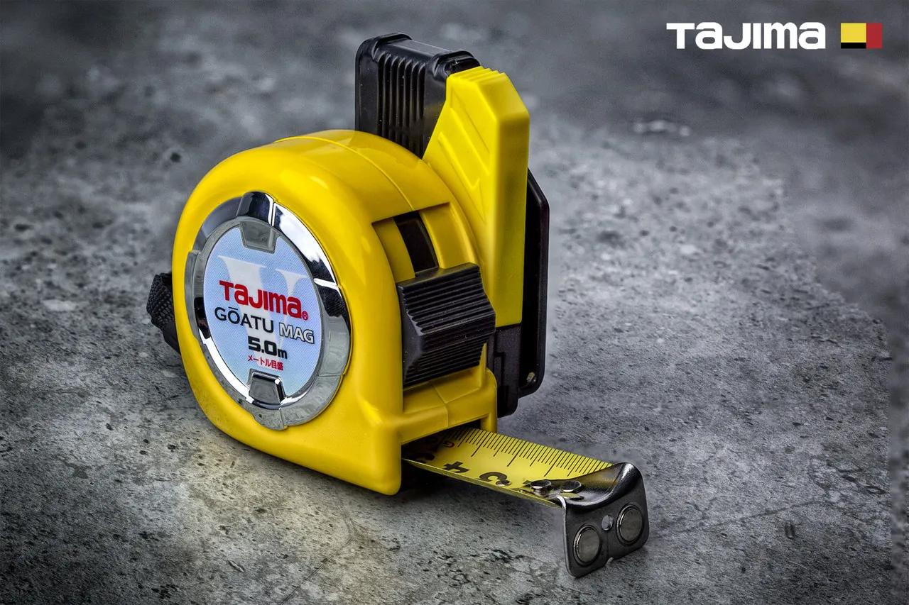 Рулетка будівельна 5м х 25мм TAJIMA (Японія) GOATU HI LOCK посилена стрічка магнітна з тримачем на пояс - 131958