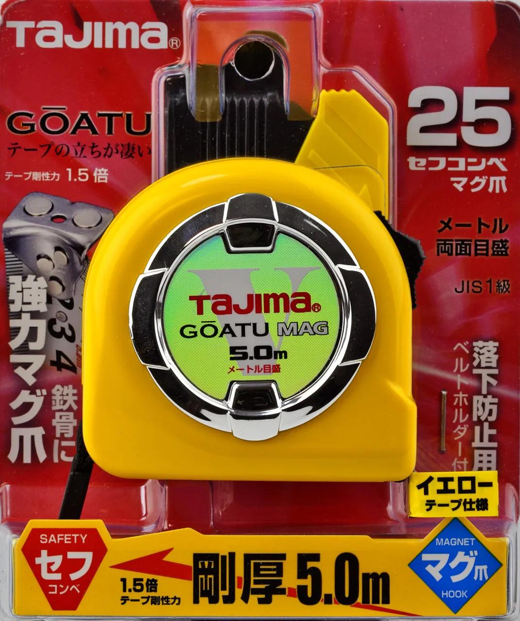 Рулетка будівельна 5м х 25мм TAJIMA (Японія) GOATU HI LOCK посилена стрічка магнітна з тримачем на пояс - 131966