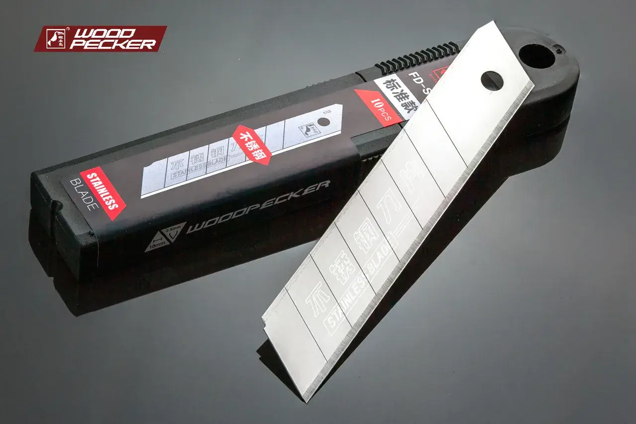 Леза для канцелярського ножа 18мм нержавіючі Woodpecker сірі 10шт FD-S50 - 135278