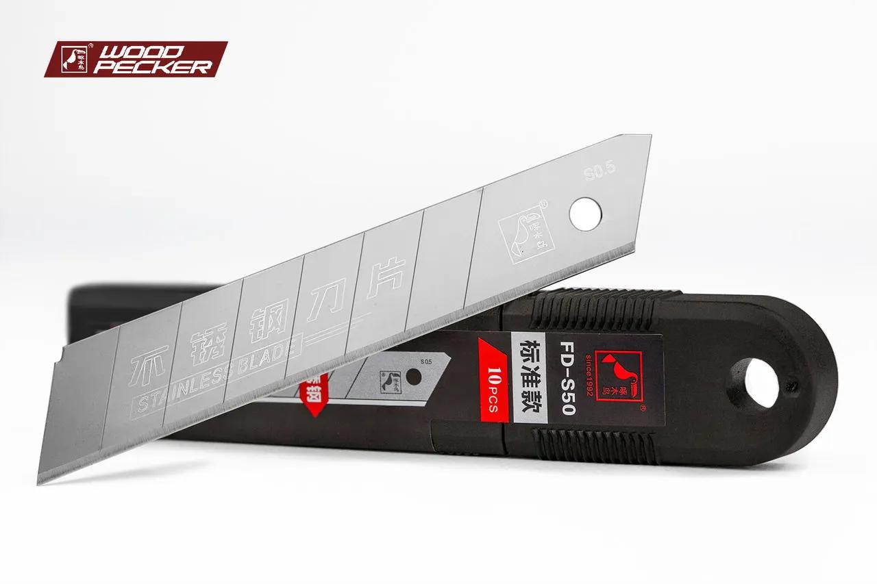 Леза для канцелярського ножа 18мм нержавіючі Woodpecker сірі 10шт FD-S50 - 135283
