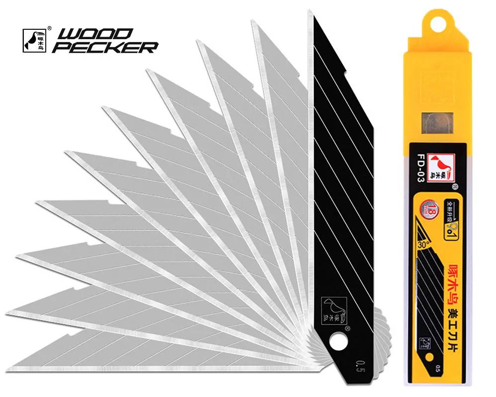 Леза для канцелярського ножа 18мм кут 30° Woodpecker сірі 10шт FD-03 - 135298