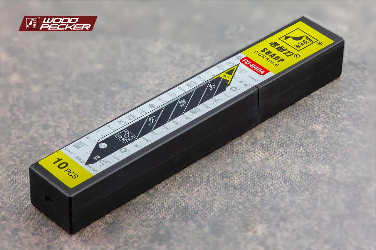Леза для ножа 9 мм кут 30 ° Woodpecker чорні ультра гострі 100шт FD-B40A + подарунок ніж FD-707S - 135480