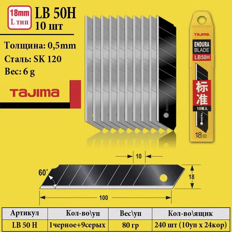 Леза для канцелярського ножа 18 мм TAJIMA (Японія) LB50H сегментні 10 шт - 135496