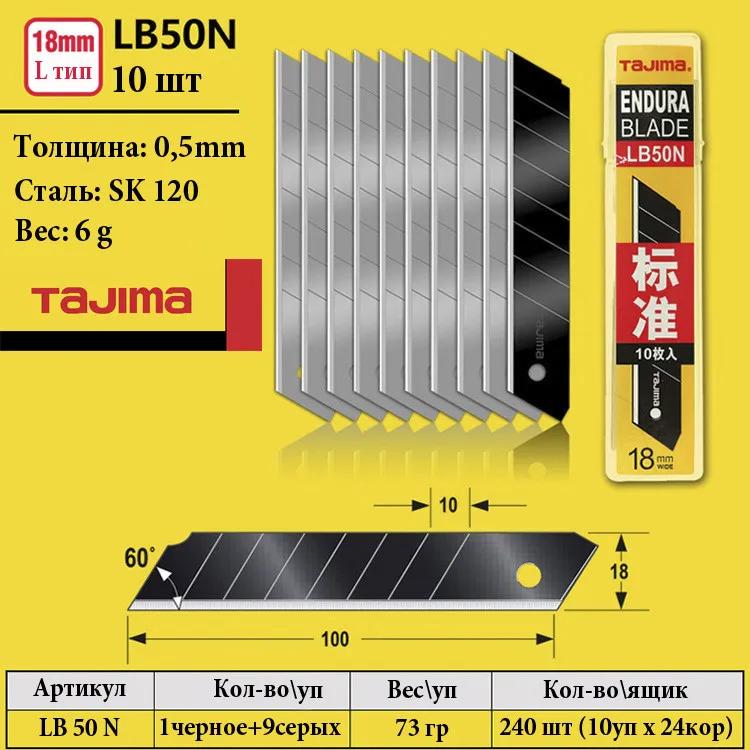 Леза для канцелярського ножа 18 мм TAJIMA (Японія) LB50N сегментні 10 шт - 135506