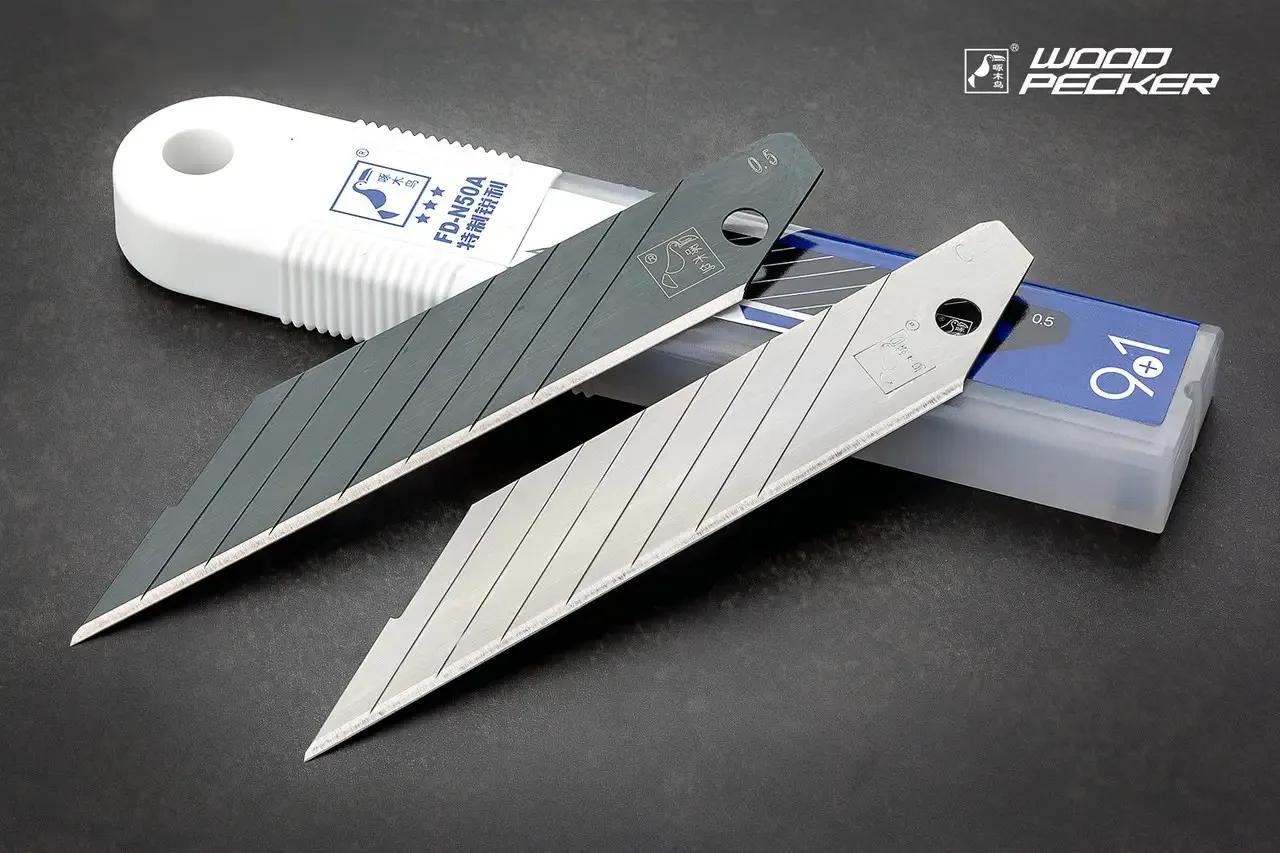 Леза для канцелярського ножа 18 мм Woodpecker ультрагострі сірі 10 шт. кут 30° FD-N50A - 135582
