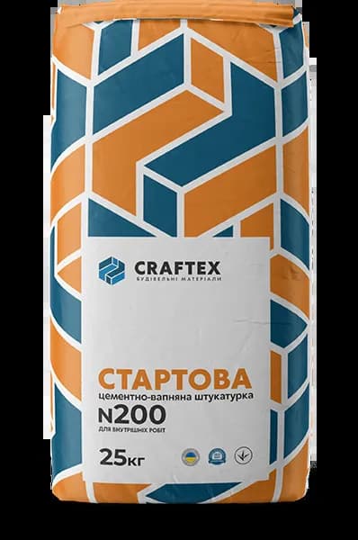 Стартова цементно-вапняна штукатурка CRAFTEX N200, 25 кг - 309276450