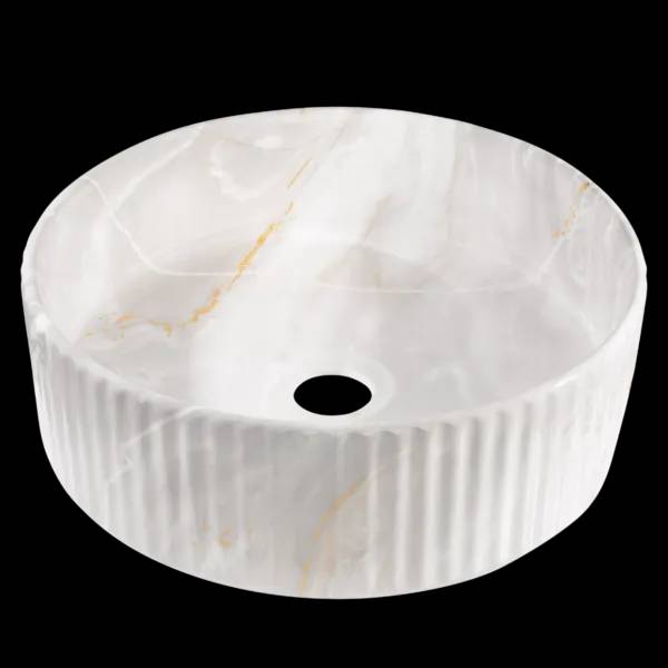 Раковина накладна, кругла 36 см Glamour, ребриста мармуровий ефект сірий\беж CE-63-703 - 174613