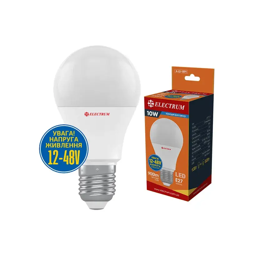 Светодиодная лампа низковольтная ELECTRUM A60 10W Е27 4000K 12-48V (A-LS-1891) - 174665