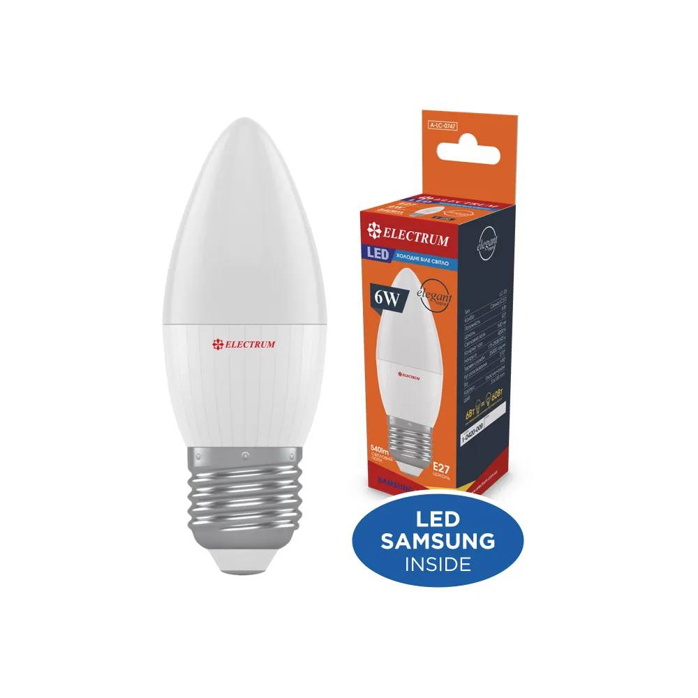 Світлодіодна лампа ELECTRUM С37 6W Е27 4000K PA LC-12 (А-LC-0747) - 174676