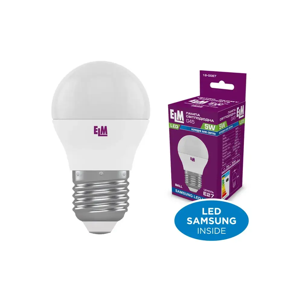 Светодиодная лампа шар ELM 5W E27 4000K (18-0087) - 174738