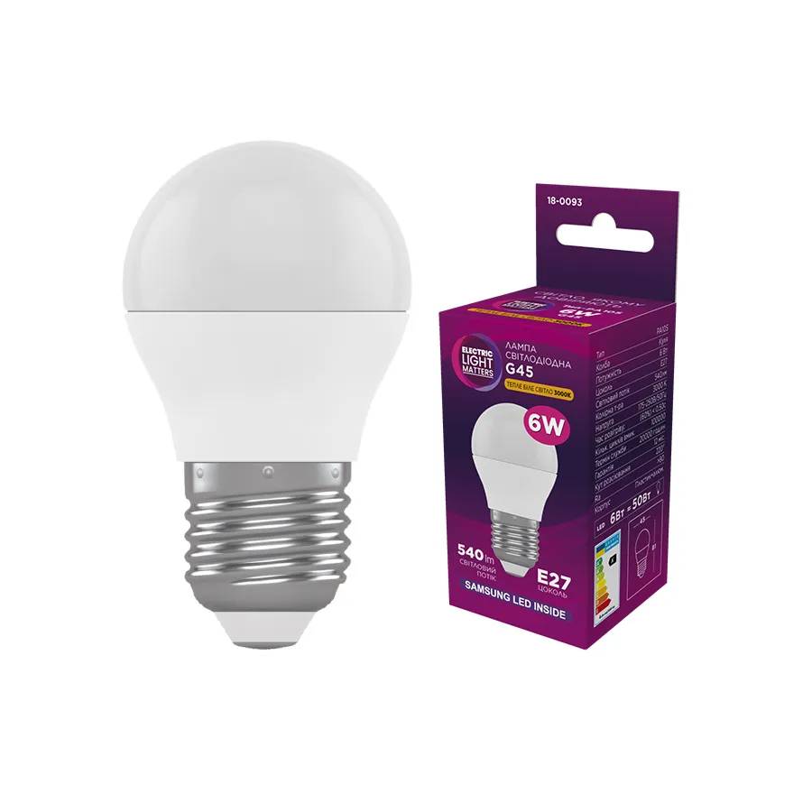 Светодиодная лампа шар ELM 6W E27 3000K (18-0093) - 174741
