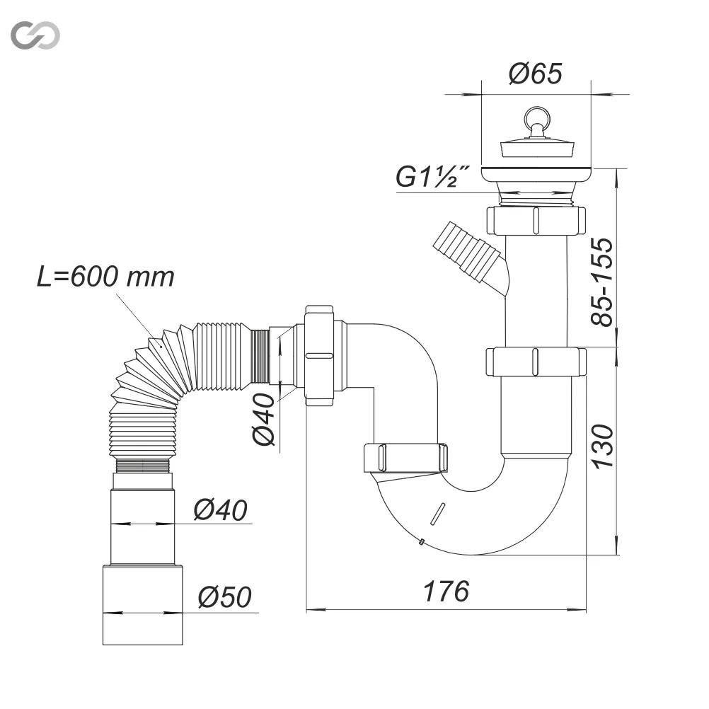 Сифон SoloPlast ""Нептун"" Н0110 для мийки та умивальника, первинний поліпропілен, відвід 40/50 мм, білий - 179575