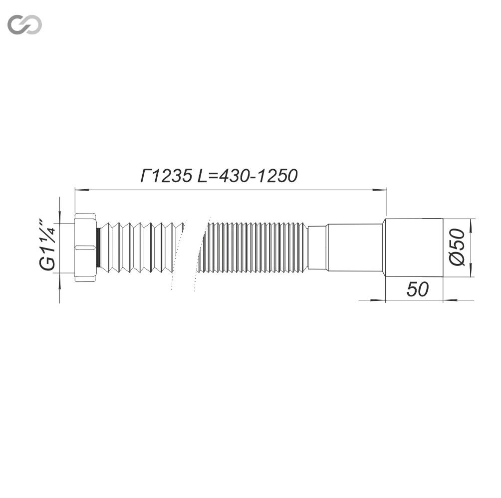 Гибкий складной отвод SoloPlast Г1235, 430–1250 мм, с гайкой - 180111