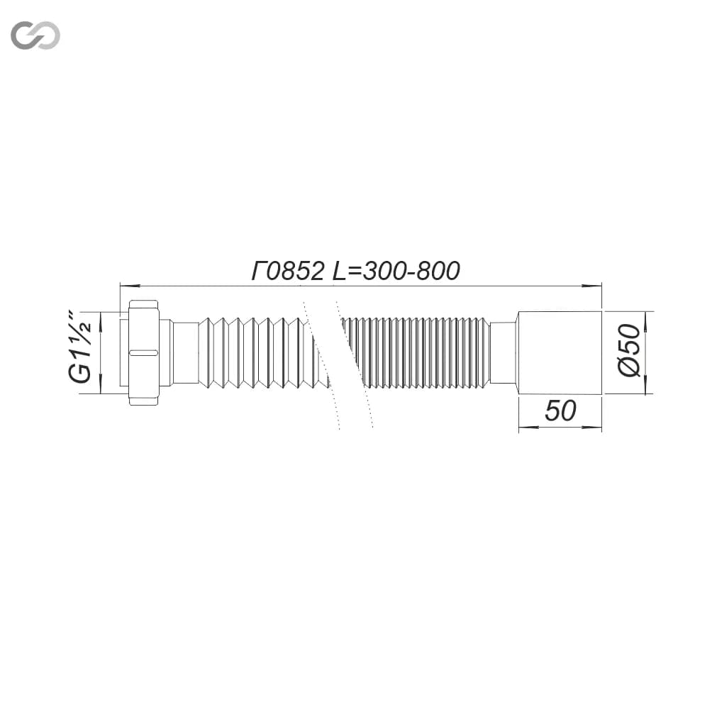 Гнучкий складний відвід SoloPlast Г0852, 300–800 мм, з гайкою - 608055295