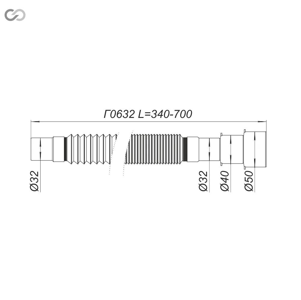 Гибкий складной отвод SoloPlast Г0632, 340–700 мм, 32/40/50 мм - 180126