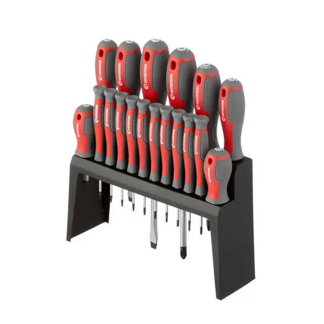 Набор отверток, 18 ед., Cr-V, 38-150 мм (SL2,5, SL3, SL5, SL6, SL8, PH0, PH00, PH1, PH2, PH2, PH3, T5, T6, T7, T8, T9, T10) - 185625