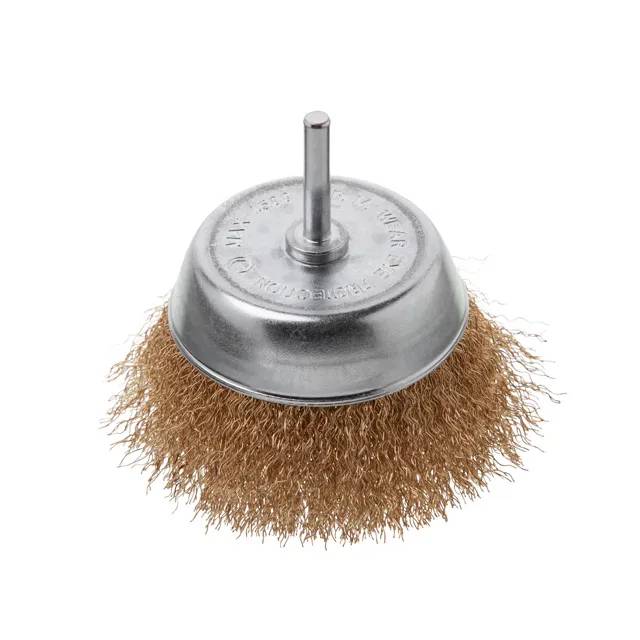 Щітка чашкова, 100 мм, 1/4"", кручений дріт покритий латунню, для дриля, 4500 об/хв - 186017