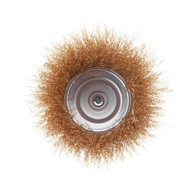 Щітка чашкова, 100 мм, 1/4"", кручений дріт покритий латунню, для дриля, 4500 об/хв - 186018