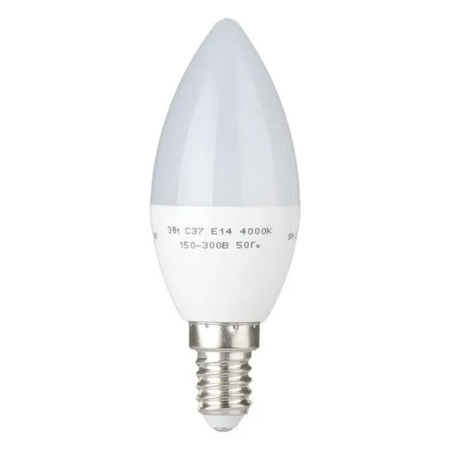Лампа світлодіодна LED C37, E14, 3 Вт, 150-300 В, 4000 K, 30000 год, гарантія 3 роки (Свічка) - 202075