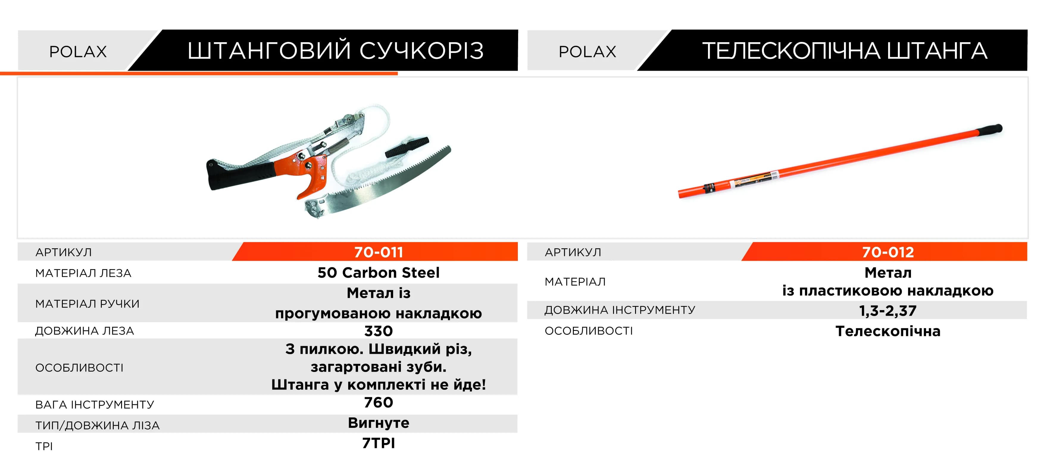 Веткорез штанговый с пилой Polax 330 мм (70-011) - 211915937