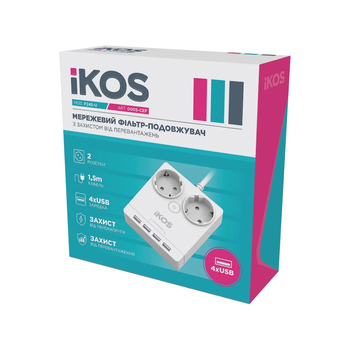 Мережевий фільтр-подовжувач IKOS F24S-U White (0005-CEF) - 209671