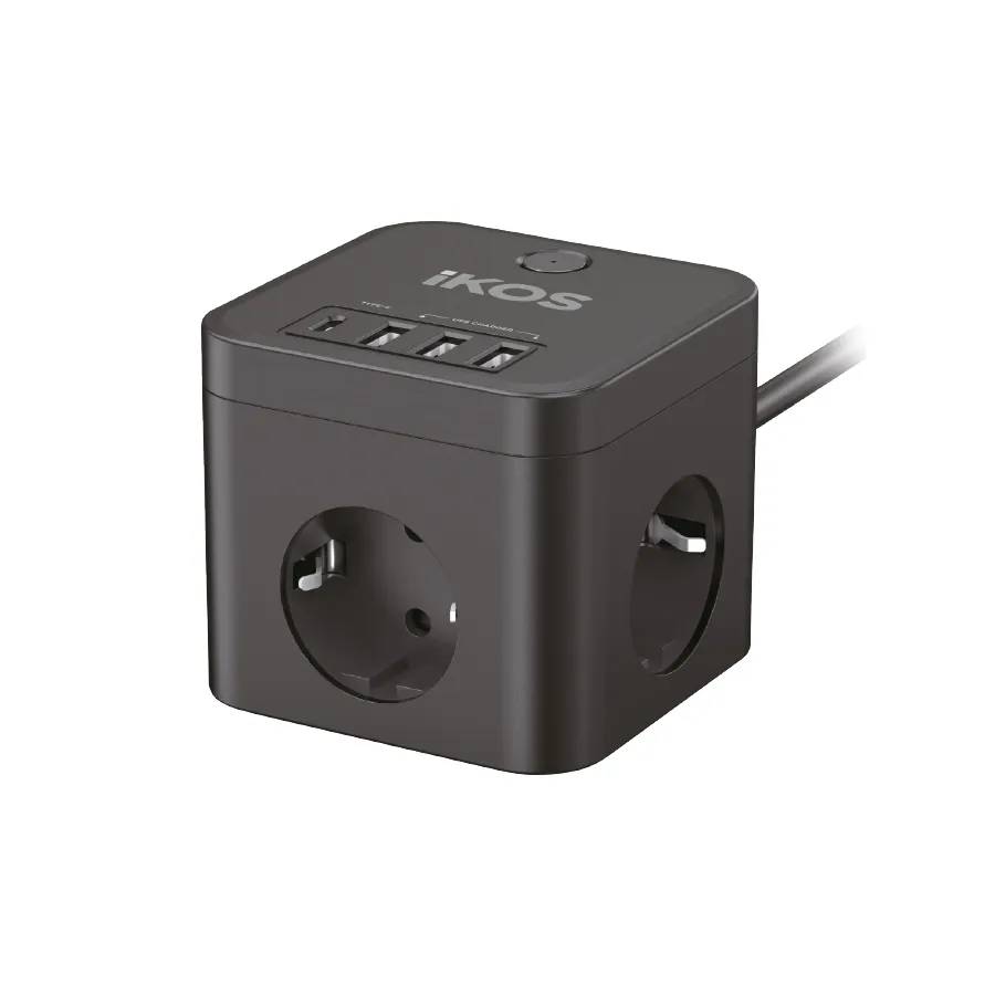 Мережевий фільтр-подовжувач IKOS C34S-CU Black (0007-CEF) - 209676