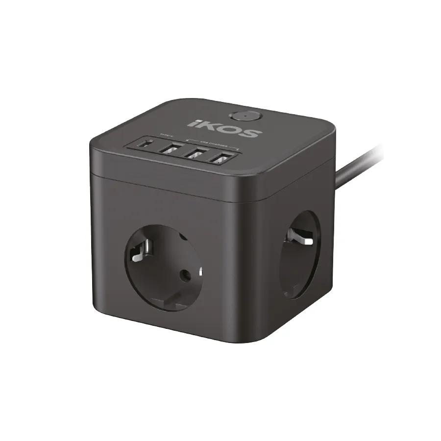 Мережевий фільтр-подовжувач IKOS C34S-CU Black (0007-CEF) - 209676