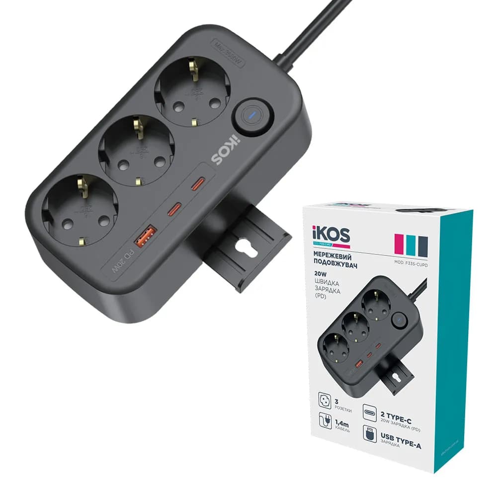 Сетевой удлинитель iKOS F33S-СUPD с быстрой зарядкой (0026-CES) - 252253474