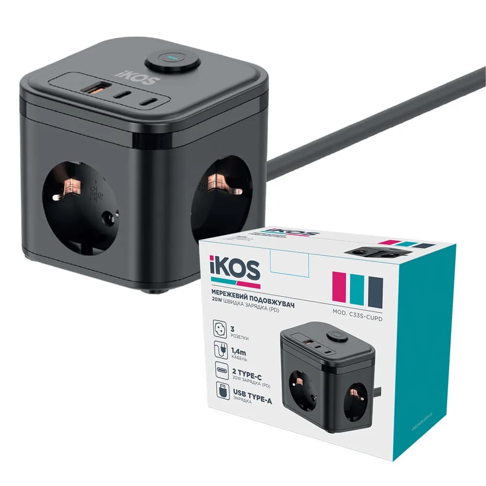 Сетевой удлинитель iKOS С33S-СUPD с быстрой зарядкой (0027-CES) - 092074146