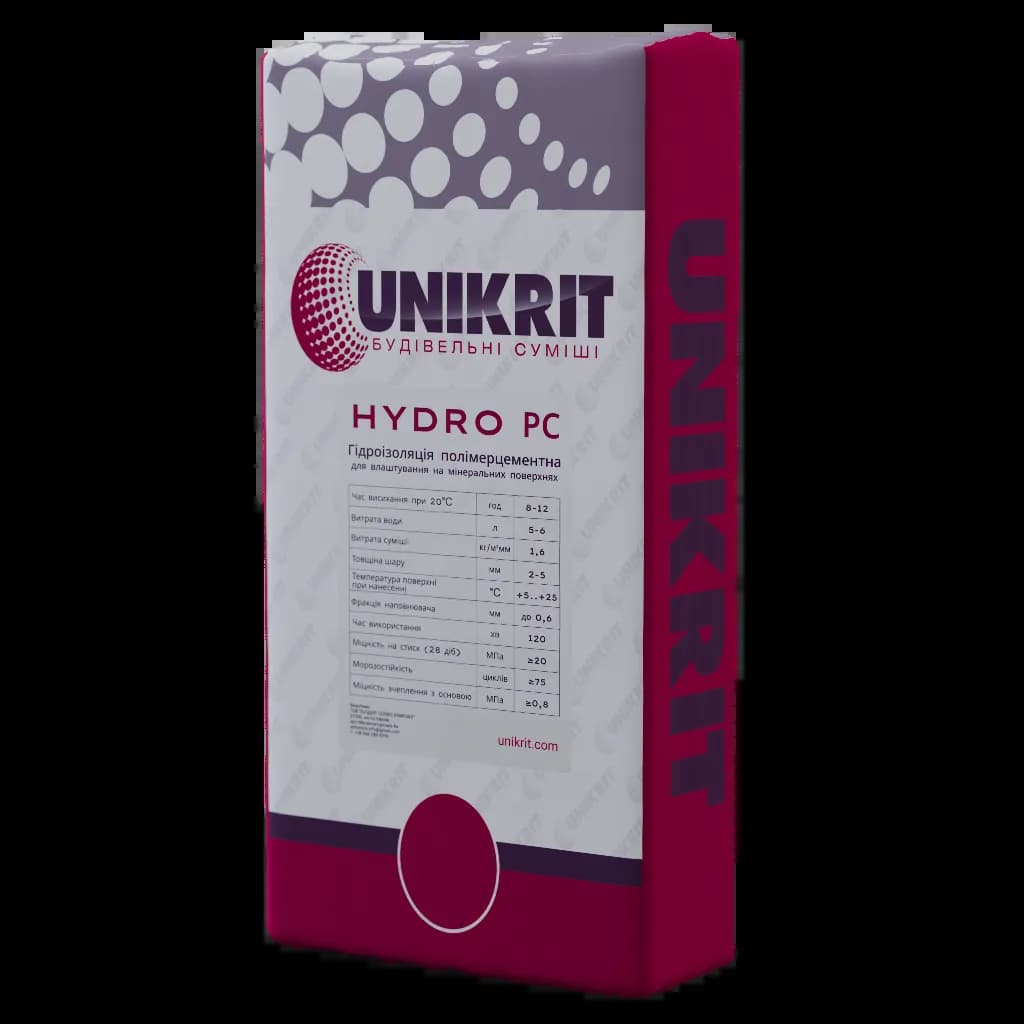 Гидроизоляция полимерцементная UNIKRIT HYDRO РС 25кг - 745448422