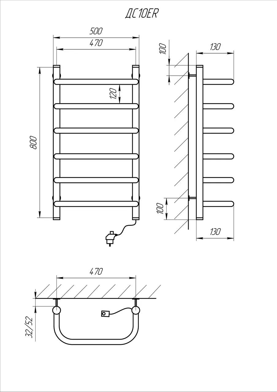 Рушникосушарка KOSSER Скоба 800х500/6 ЕR рег. - 219023