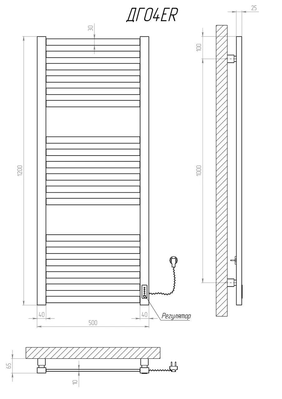 Полотенцесушитель KOSSER Герда 1200х500 ER тайм. черный - 219205