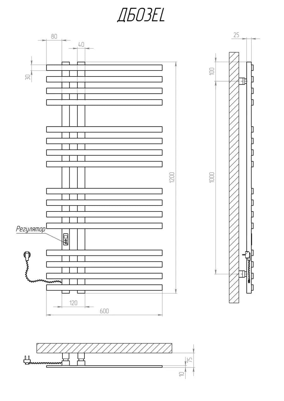 Полотенцесушитель KOSSER Браш 1200х600 EL тайм. белый - 600878067