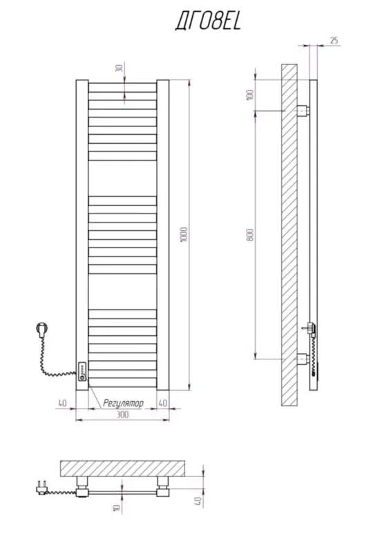 Полотенцесушитель KOSSER Герда 1000х300/15 EL тайм. черный - 219947