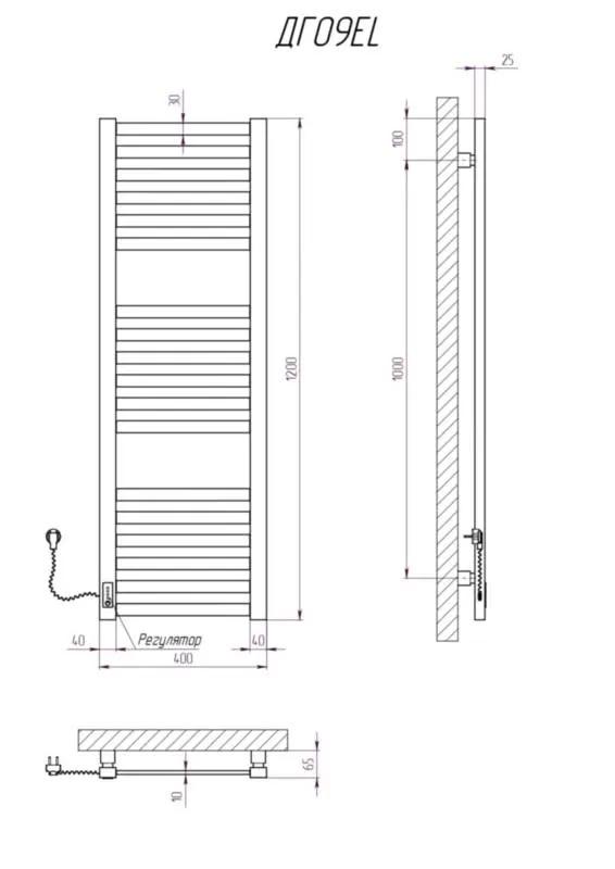 Сушарка для рушників KOSSER Герда 1200х400/18 EL тайм. чорний - 219979