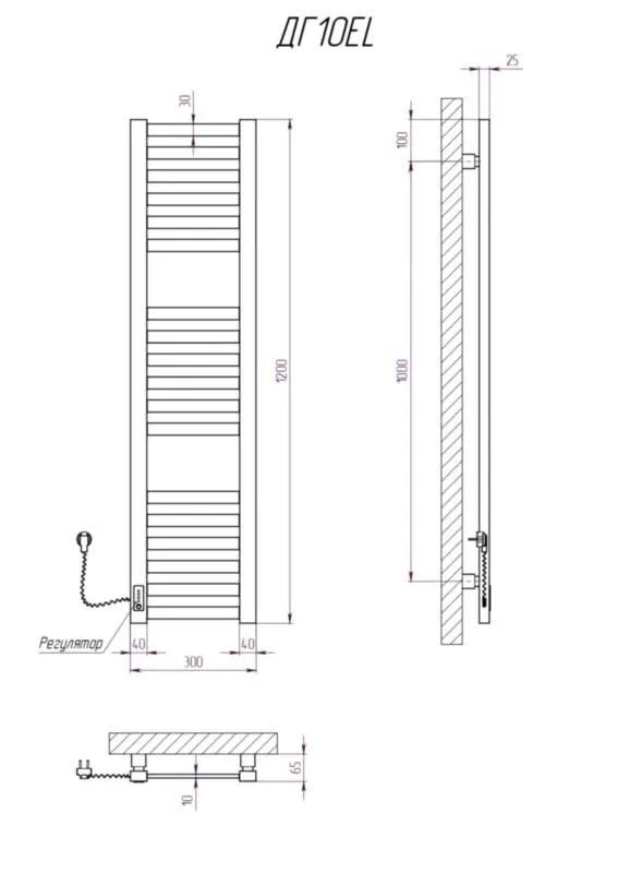 Полотенцесушитель KOSSER Герда 1200х300/18 EL тайм. черный - 219987