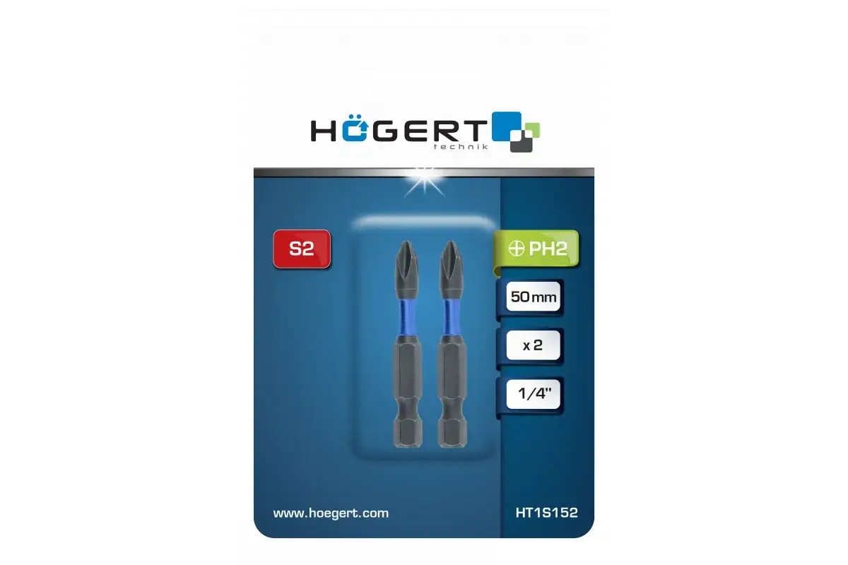 HOEGERT Набор бит ударных PH2 50 мм 2 шт (HT1S152) - 220295