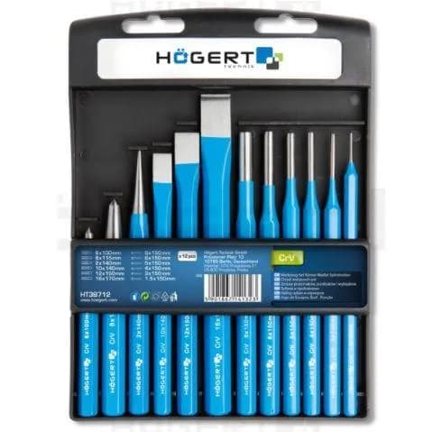 HOEGERT Набор зубил и керн 12 шт CrV (HT3B712) - 071864987