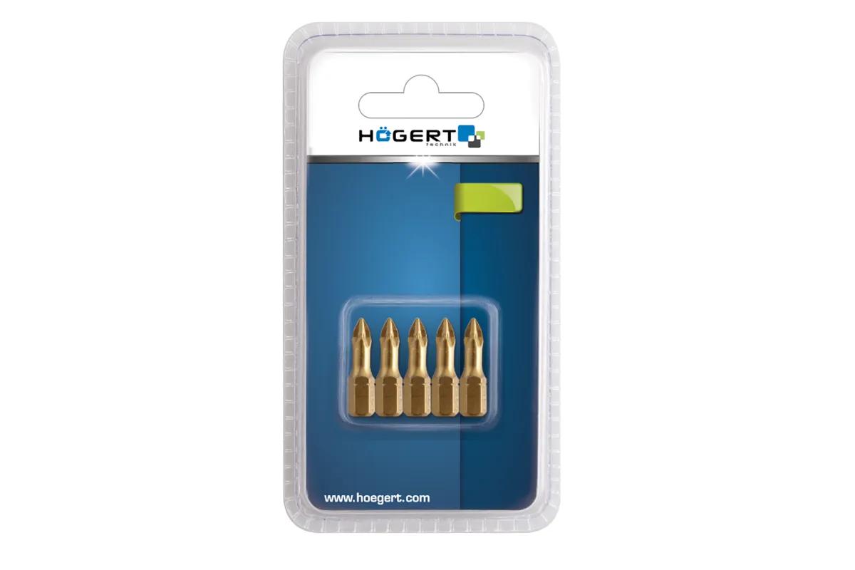 HOEGERT Набор бит PН2, 50 мм, сталь S2, покрытые нитридом титана, 2 шт (HT1S386) - 221670