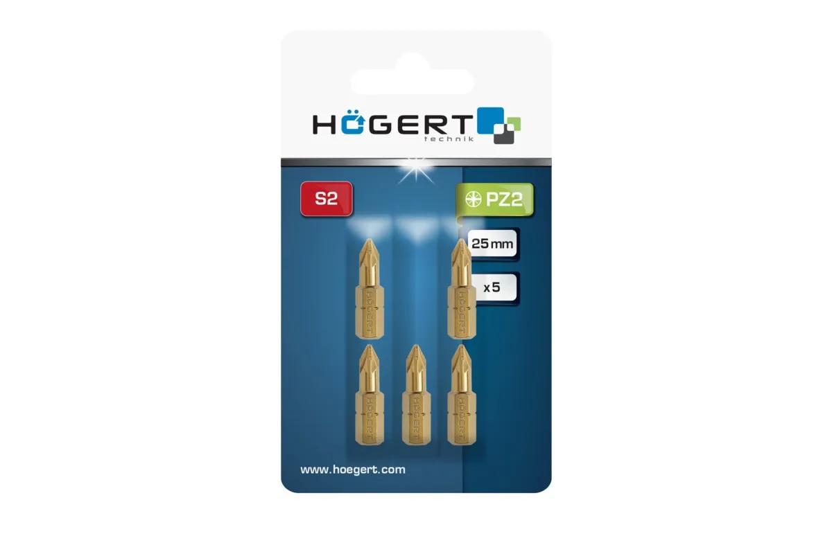 HOEGERT Набір біт PZ2, 25 мм, сталь S2, покриті нітридом титану, 5 шт (HT1S385) - 221671