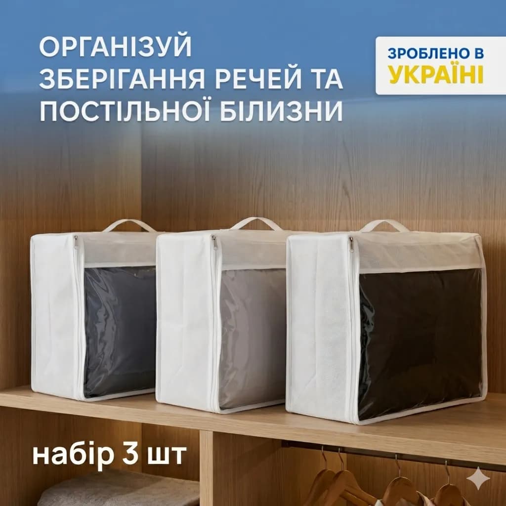 Набір великих сумок-органайзерів ORGANIZE 40х31х15 см 3 шт (білий) - 216565583