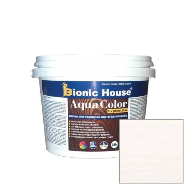 AQUA COLOR UV protect БІЛА Сонцезахисна напівпрозора фарба-лазур для дерева на водній основі 0,8л. - 237692