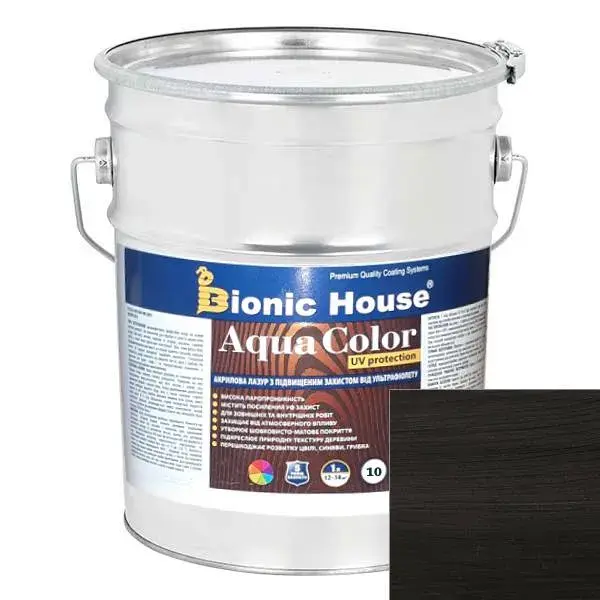 AQUA COLOR UV protect ЧЕРНЫЙ Солнцезащитная полупрозрачная краска-лазурь для дерева на водной основе 10л. - 237957