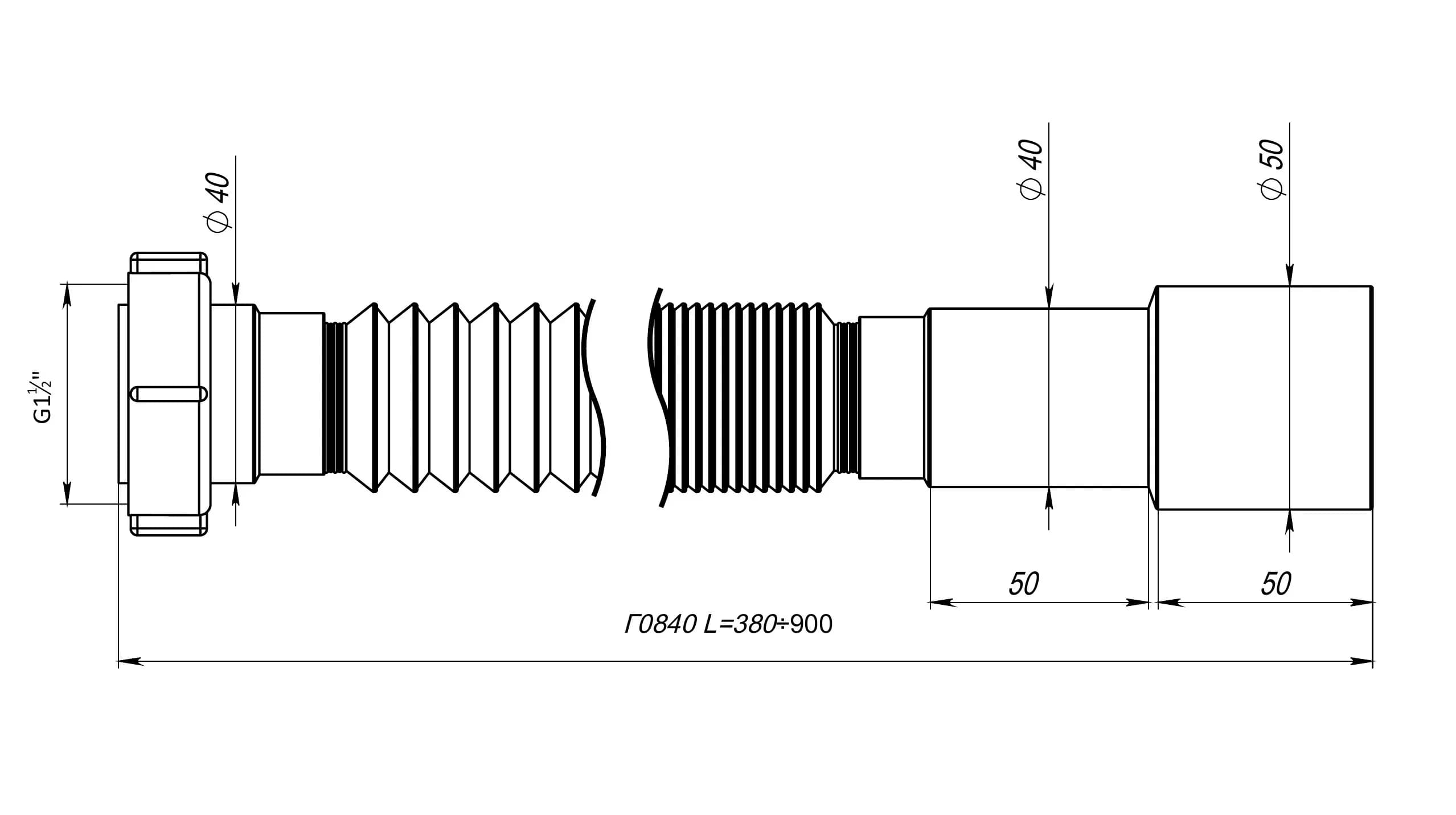 Відвід гнучкий складаний Г0840 SoloPlast Ø40х40/50, 800 мм - 966580949