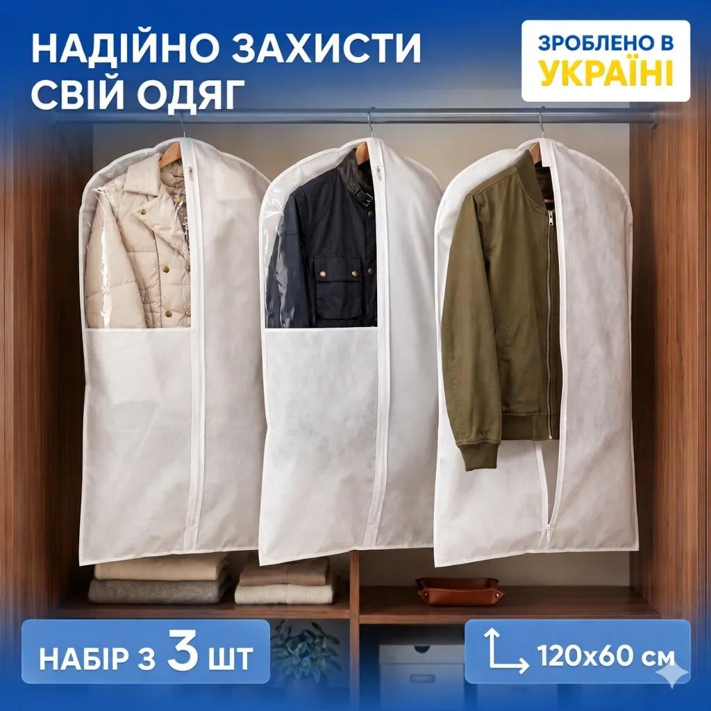 Набор чехлов-органайзеров ORGANIZE для длинной одежды 3 шт (белый) - 246406