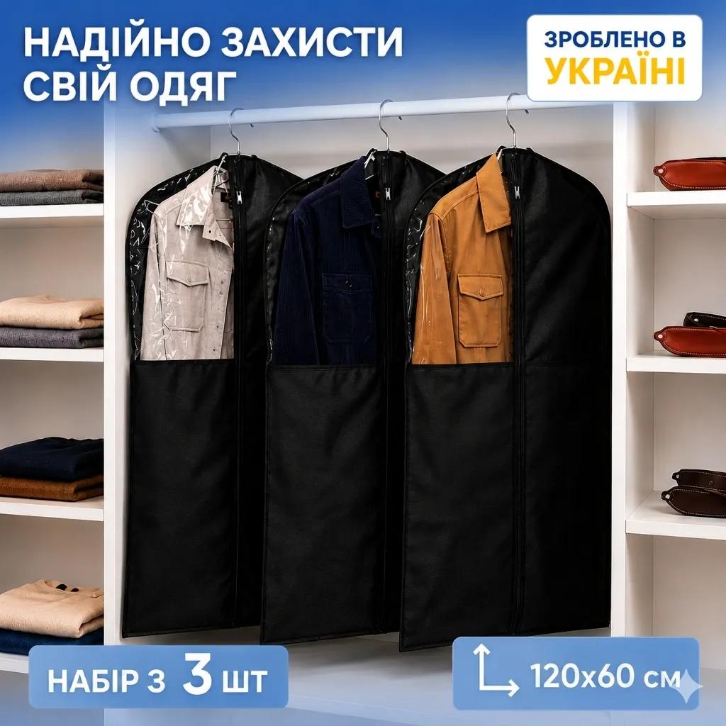 Набор чехлов-органайзеров ORGANIZE для длинной одежды 3 шт (черный) - 246512